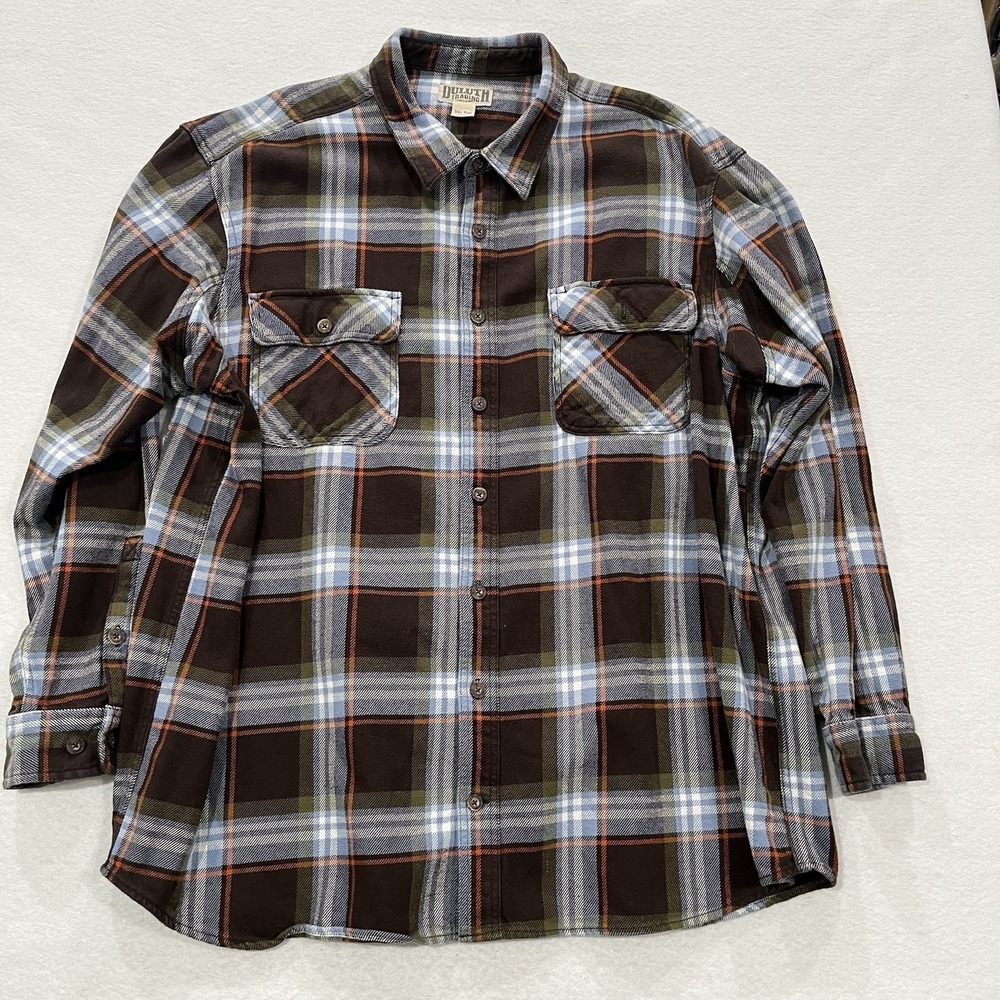 Duluth Trading Mens Large Brown Plaid Burlyweight Flannel Shirt Thick Heavy 3XLT